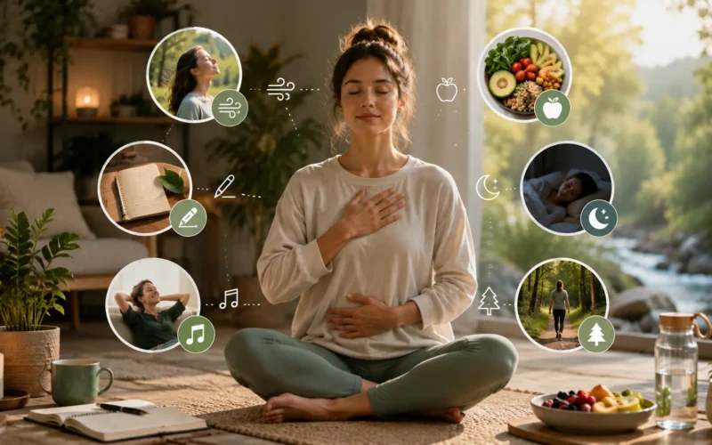 Woman practicing deep breathing to regulate your nervous system naturally