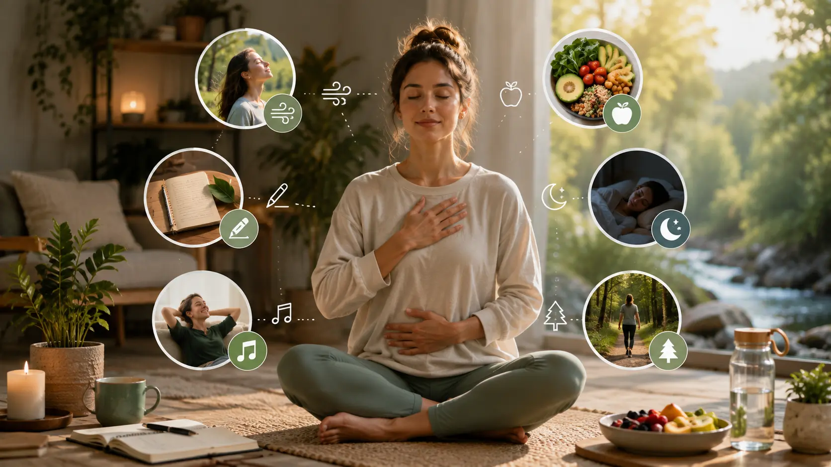 Woman practicing deep breathing to regulate your nervous system naturally