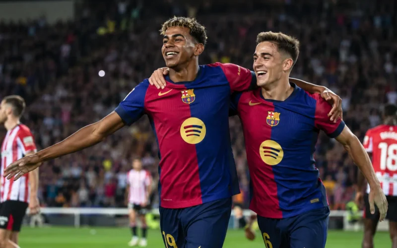 Barcelona vs Athletic Bilbao match highlights and players celebrating goal