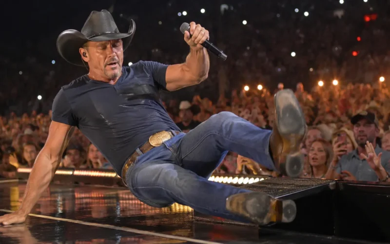 Tim McGraw stage fall performing at Riverbend Music Center concert