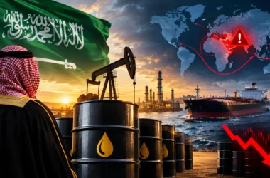 Saudi Arabia Oil Crisis 2026 oil rig and global market map