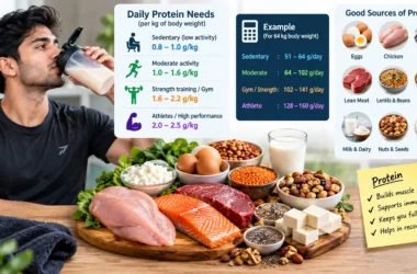 Person calculating how much protein do you need every day with healthy high protein food sources