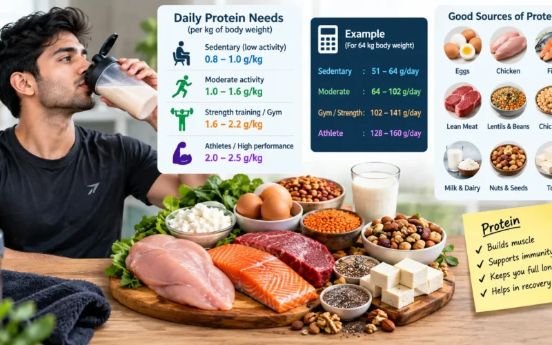 Person calculating how much protein do you need every day with healthy high protein food sources