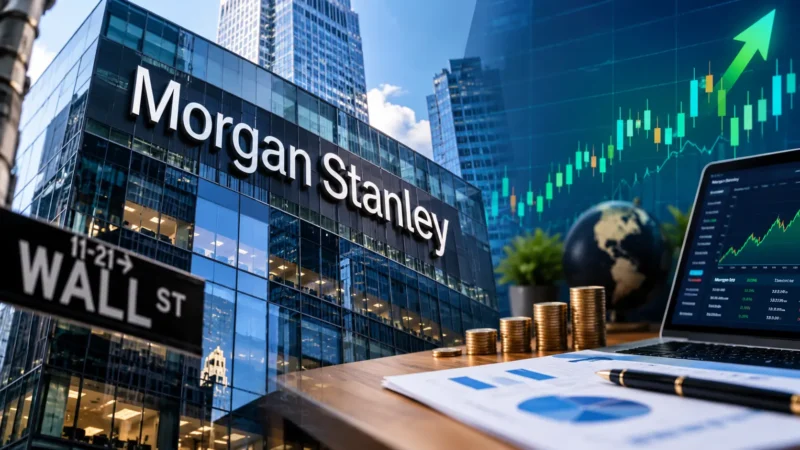 "Morgan Stanley logo with stock market data graph on a financial news website"