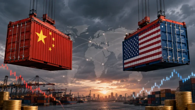 China-US Tensions 2026 trade flags illustration