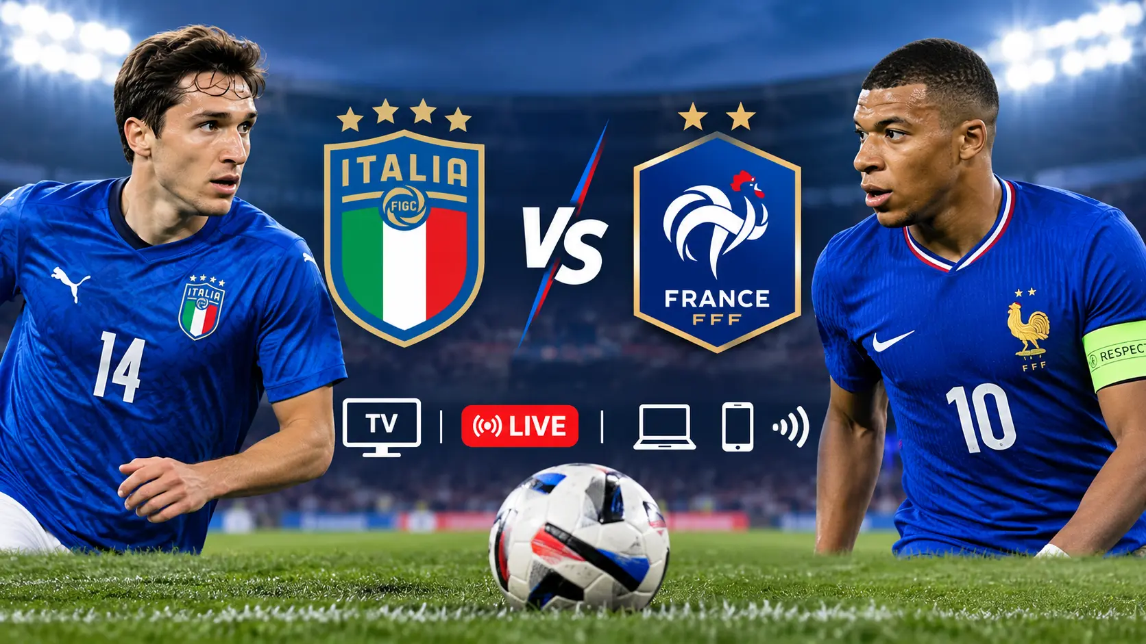 Italy vs France Live Stream match broadcast graphic