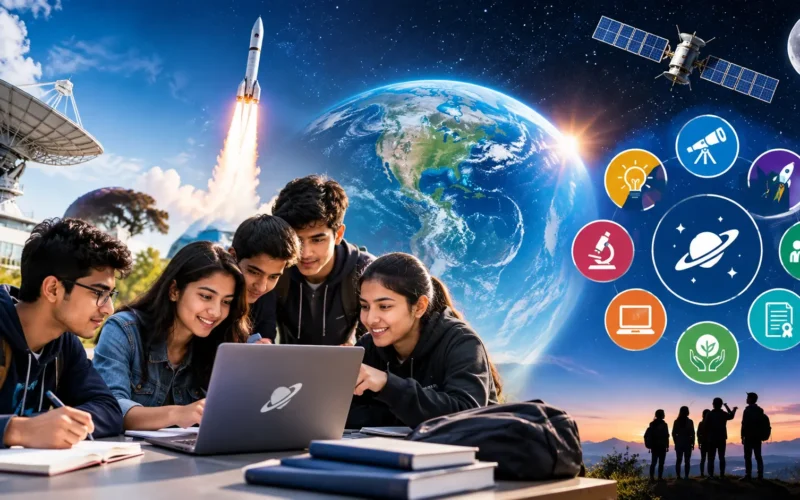 World Space Week 2026 Theme illustration showing rockets and space exploration