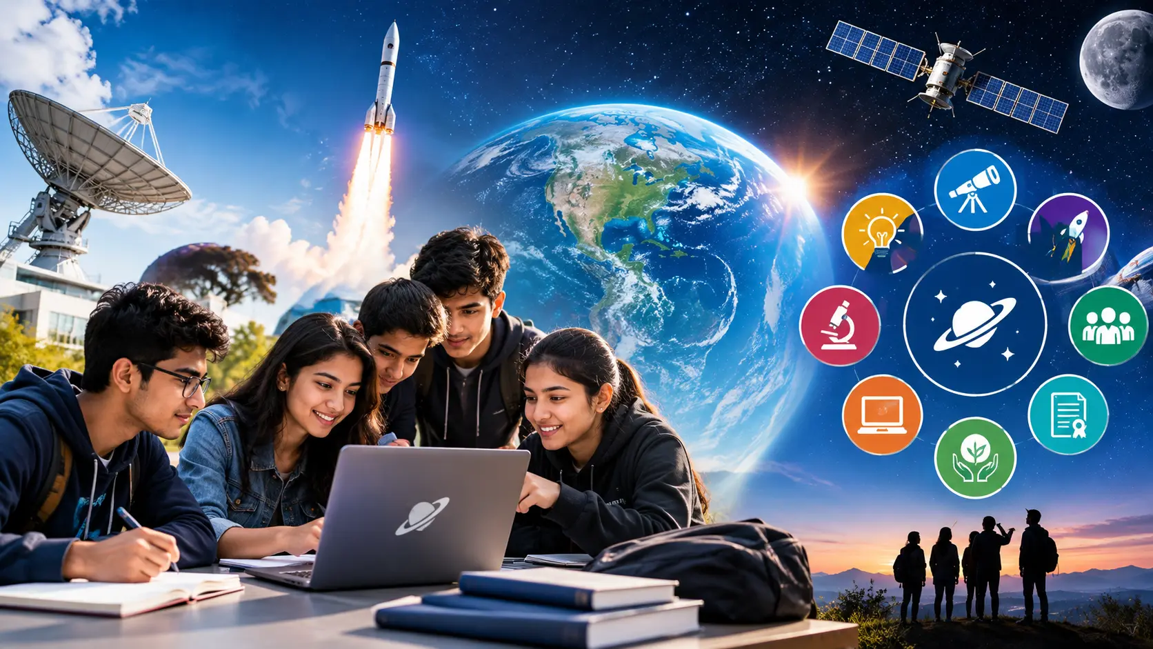 World Space Week 2026 Theme illustration showing rockets and space exploration