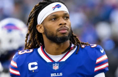 Damar Hamlin Health Update portrait of the Buffalo Bills safety on the sideline