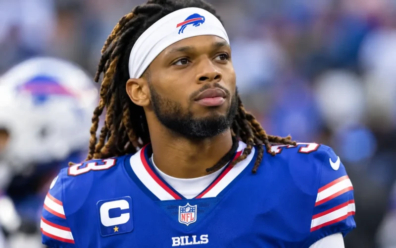Damar Hamlin Health Update portrait of the Buffalo Bills safety on the sideline